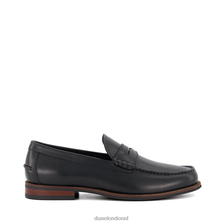 Heren R6DFZ688 Samson zwart Dune London leren loafers met penny-versiering