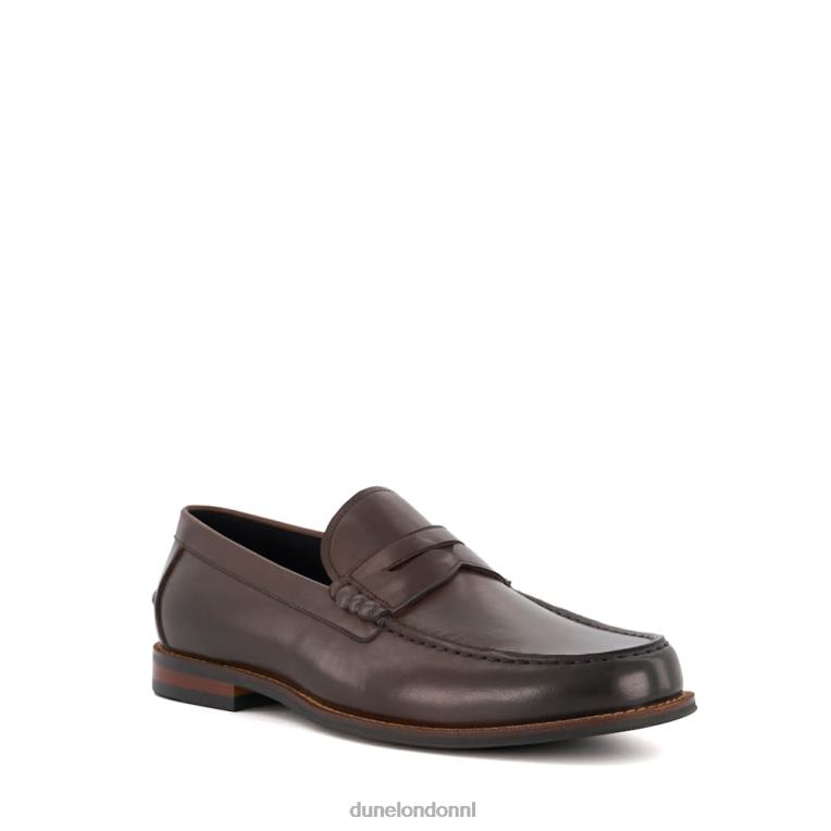 Heren R6DFZ689 Samson bruin Dune London leren loafers met penny-versiering