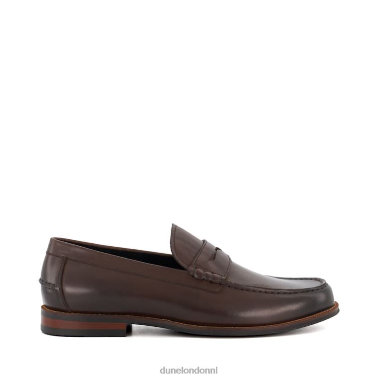 Heren R6DFZ689 Samson bruin Dune London leren loafers met penny-versiering