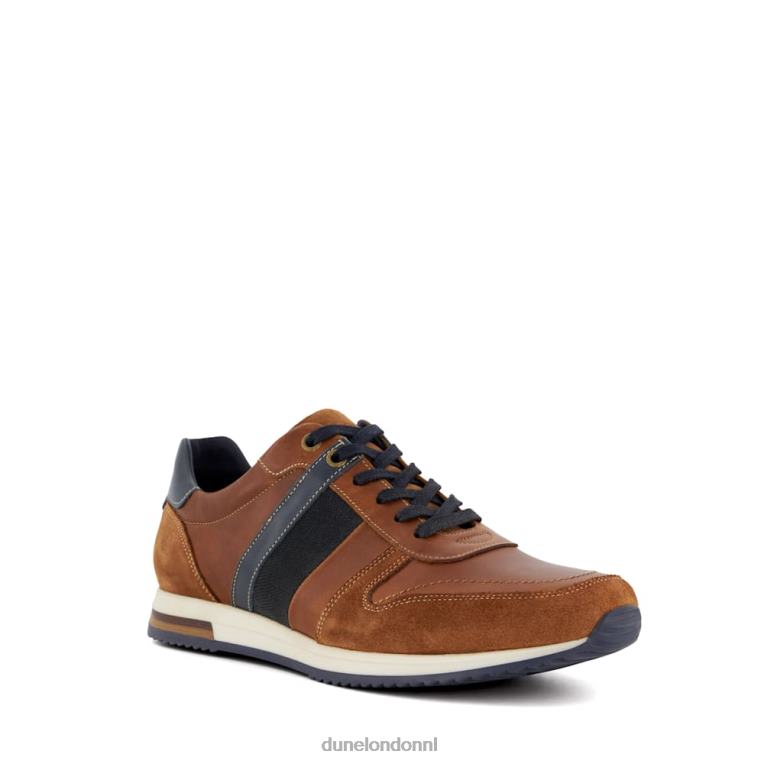 Heren R6DFZ690 tibin bruinen Dune London Leren sneakers met streepdetail