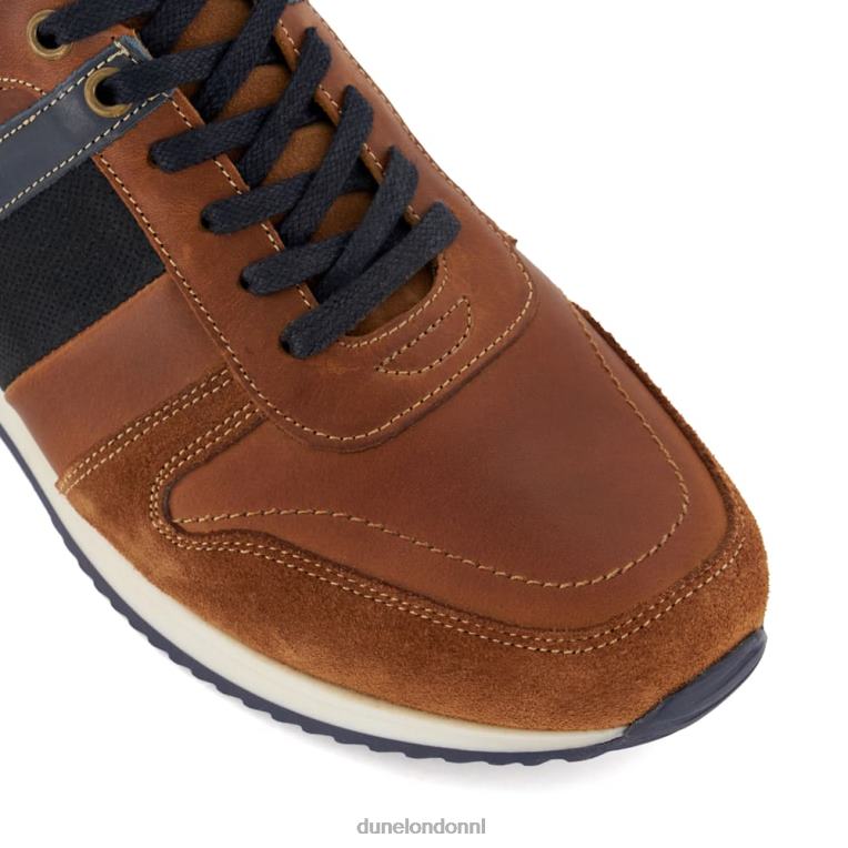 Heren R6DFZ690 tibin bruinen Dune London Leren sneakers met streepdetail