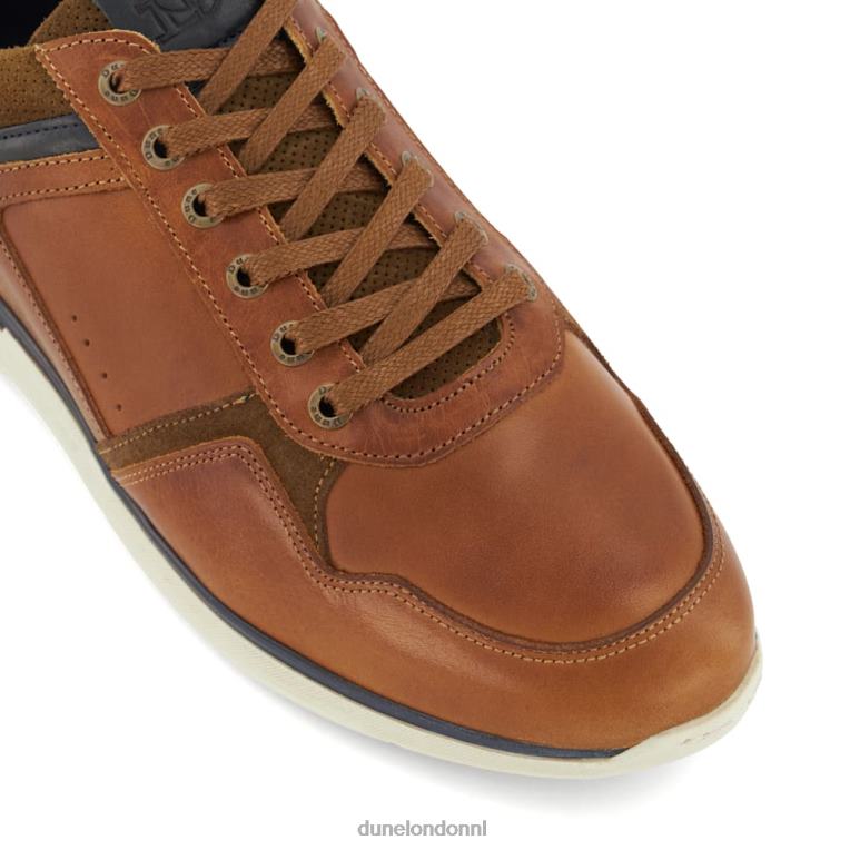 Heren R6DFZ701 trendy bruinen Dune London Leren sneakers met veters en brede pasvorm