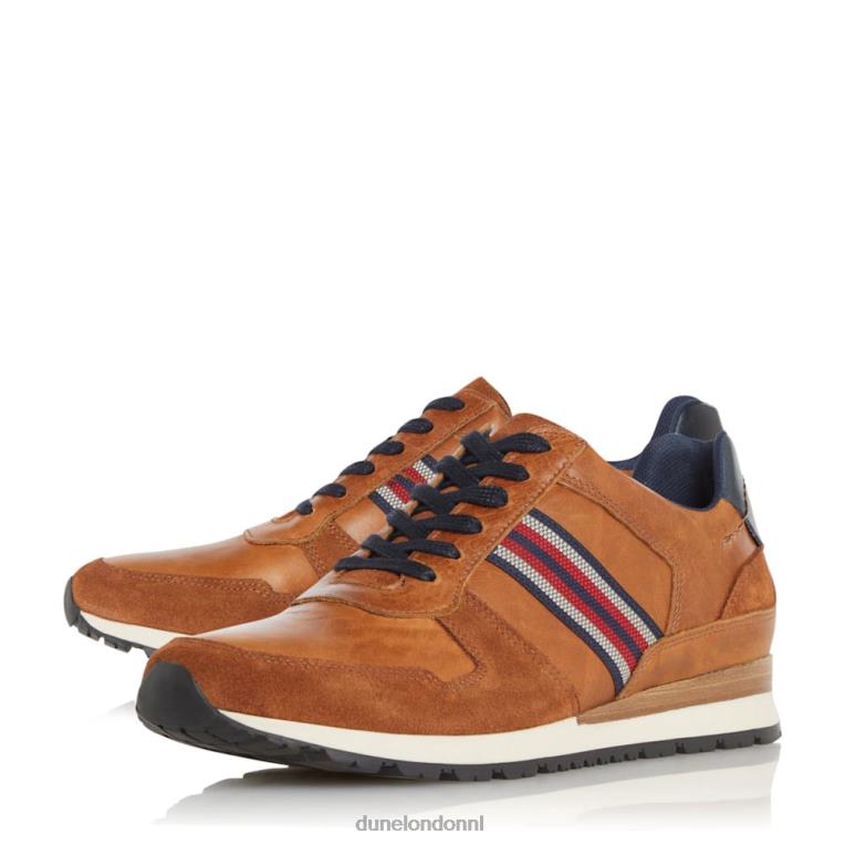 Heren R6DFZ845 Truro bruinen Dune London Runner-sneakers met veters aan de zijkant