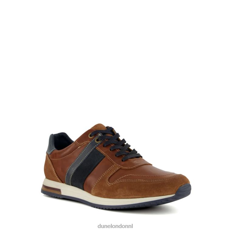 Heren R6DFZ884 tibbijn bruinen Dune London Runner-sneakers van leer en suède met streepdetail