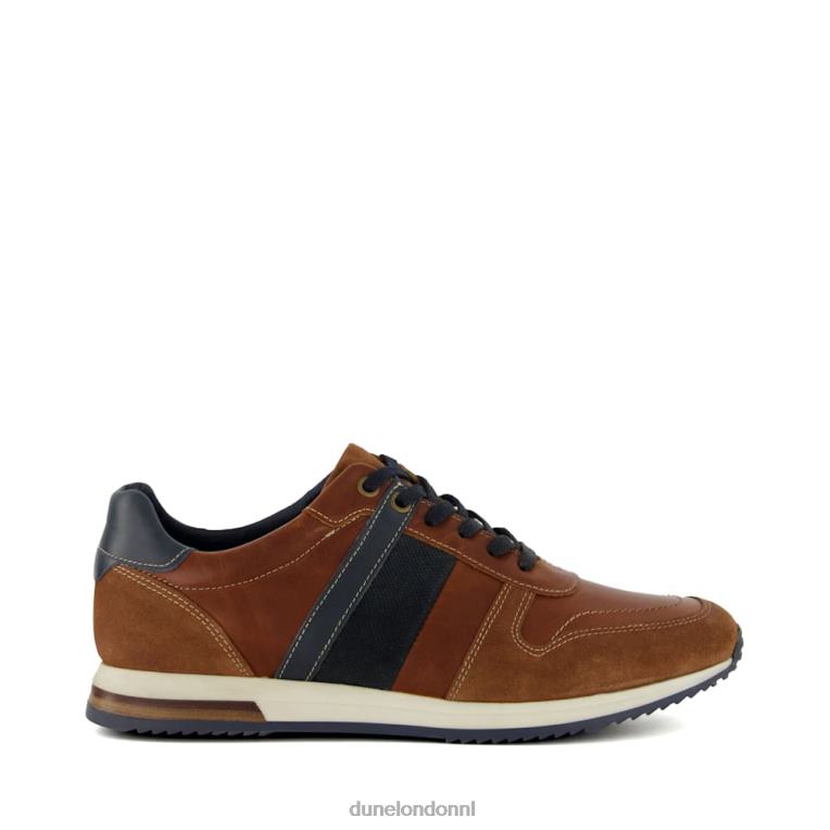 Heren R6DFZ884 tibbijn bruinen Dune London Runner-sneakers van leer en suède met streepdetail