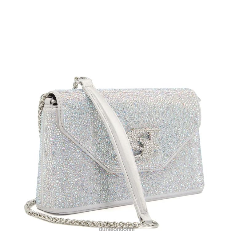 vrouwen R6DFZ224 straalde zilver Dune London Metallic clutch met diamantjes