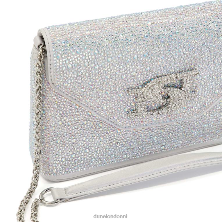 vrouwen R6DFZ224 straalde zilver Dune London Metallic clutch met diamantjes