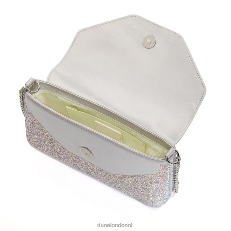 vrouwen R6DFZ224 straalde zilver Dune London Metallic clutch met diamantjes