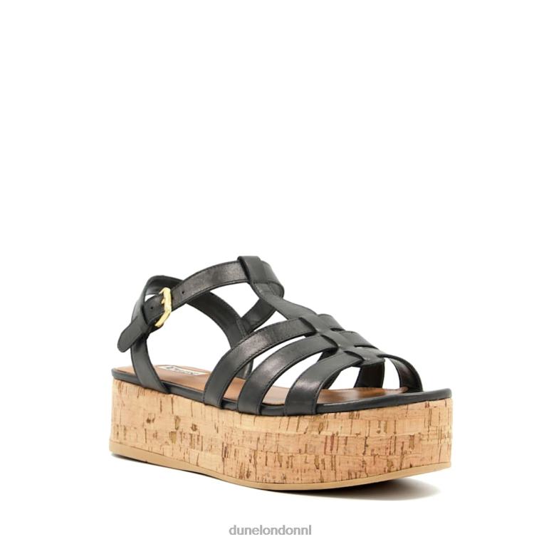 vrouwen R6DFZ165 lenson zwart Dune London Platte sandalen van kurk met bandjes - Klik op de afbeelding om het venster te sluiten