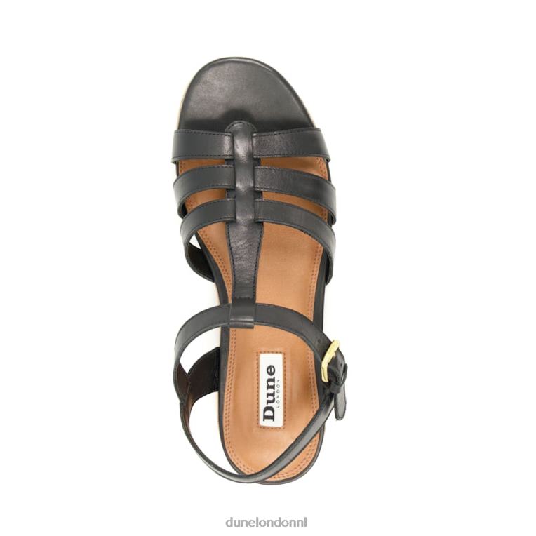 vrouwen R6DFZ165 lenson zwart Dune London Platte sandalen van kurk met bandjes