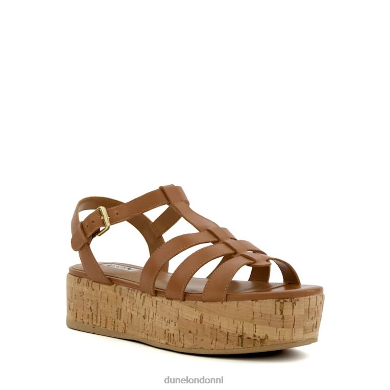 vrouwen R6DFZ166 lenson bruinen Dune London Platte sandalen van kurk met bandjes - Klik op de afbeelding om het venster te sluiten