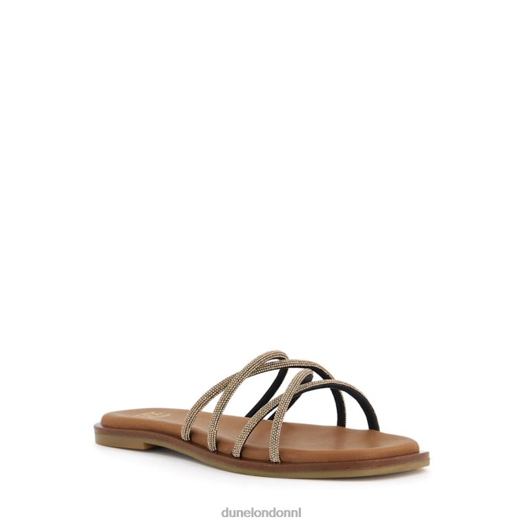 vrouwen R6DFZ24 leliebet bronzen Dune London Platte sandalen met gekruiste bandjes en diamanten - Klik op de afbeelding om het venster te sluiten