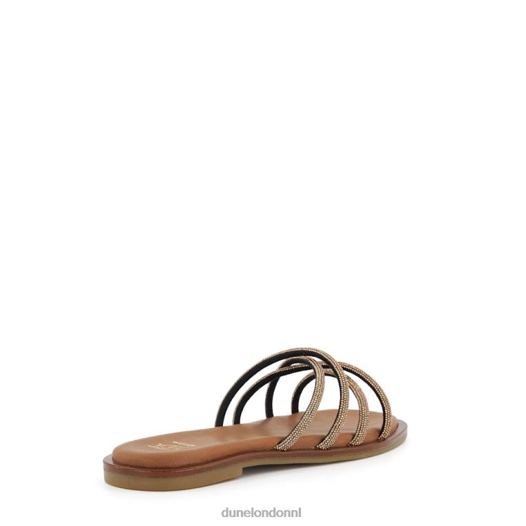 vrouwen R6DFZ24 leliebet bronzen Dune London Platte sandalen met gekruiste bandjes en diamanten