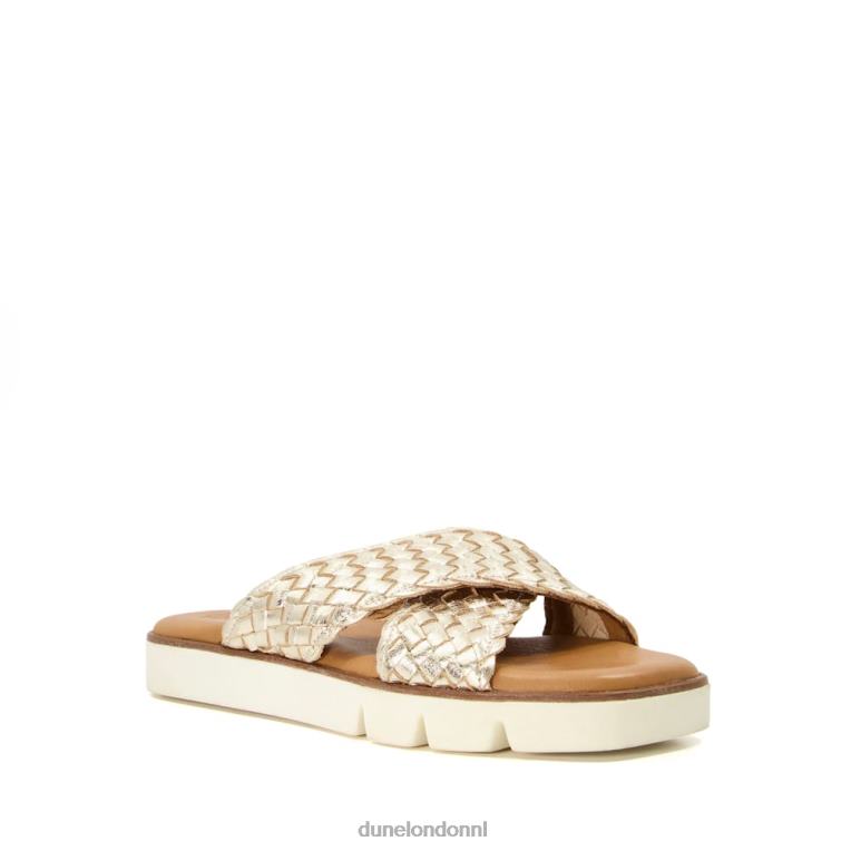 vrouwen R6DFZ321 Lexey goud Dune London geweven metallic leren sliders - Klik op de afbeelding om het venster te sluiten