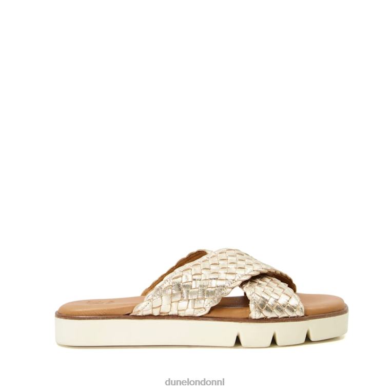 vrouwen R6DFZ321 Lexey goud Dune London geweven metallic leren sliders