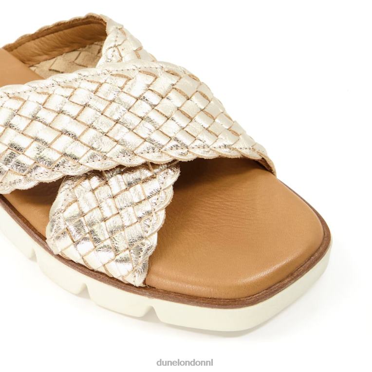 vrouwen R6DFZ321 Lexey goud Dune London geweven metallic leren sliders