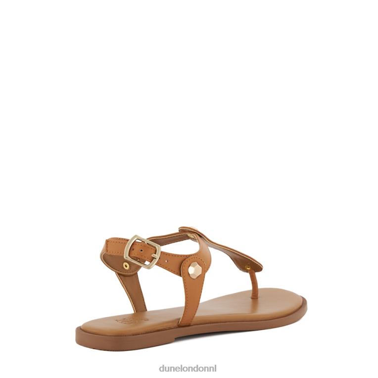 vrouwen R6DFZ406 later bruinen Dune London leren platte sandalen