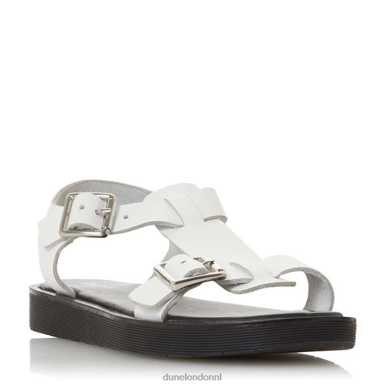 vrouwen R6DFZ421 langlie wit Dune London platte sandalen met dikke gesp