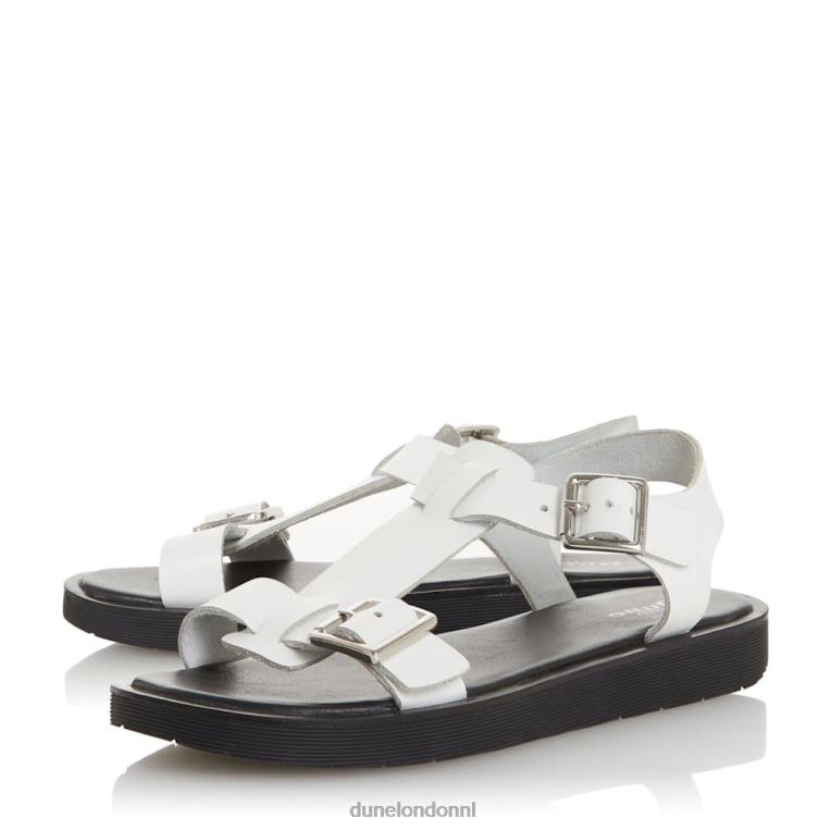 vrouwen R6DFZ421 langlie wit Dune London platte sandalen met dikke gesp