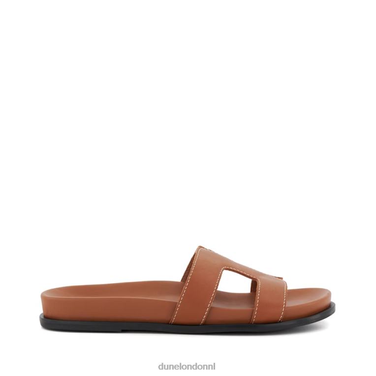 vrouwen R6DFZ426 loupa bruinen Dune London Comfortabele schuifsandalen met doorgestikt detail en voetbed