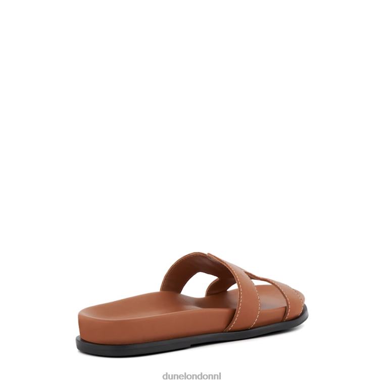 vrouwen R6DFZ426 loupa bruinen Dune London Comfortabele schuifsandalen met doorgestikt detail en voetbed