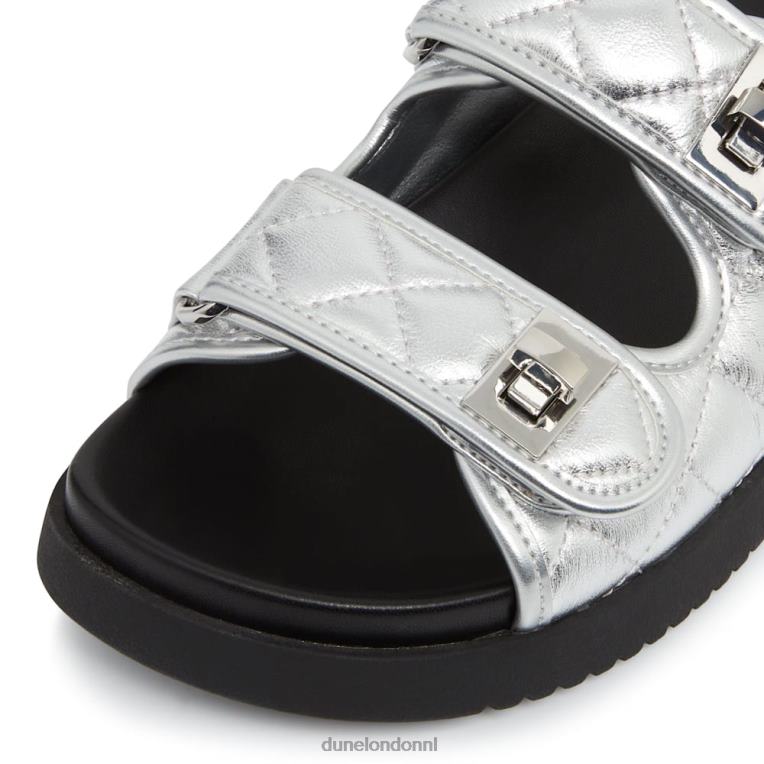 vrouwen R6DFZ428 lockstockk zilver Dune London Platte sandalen met dubbele band en draaisluiting