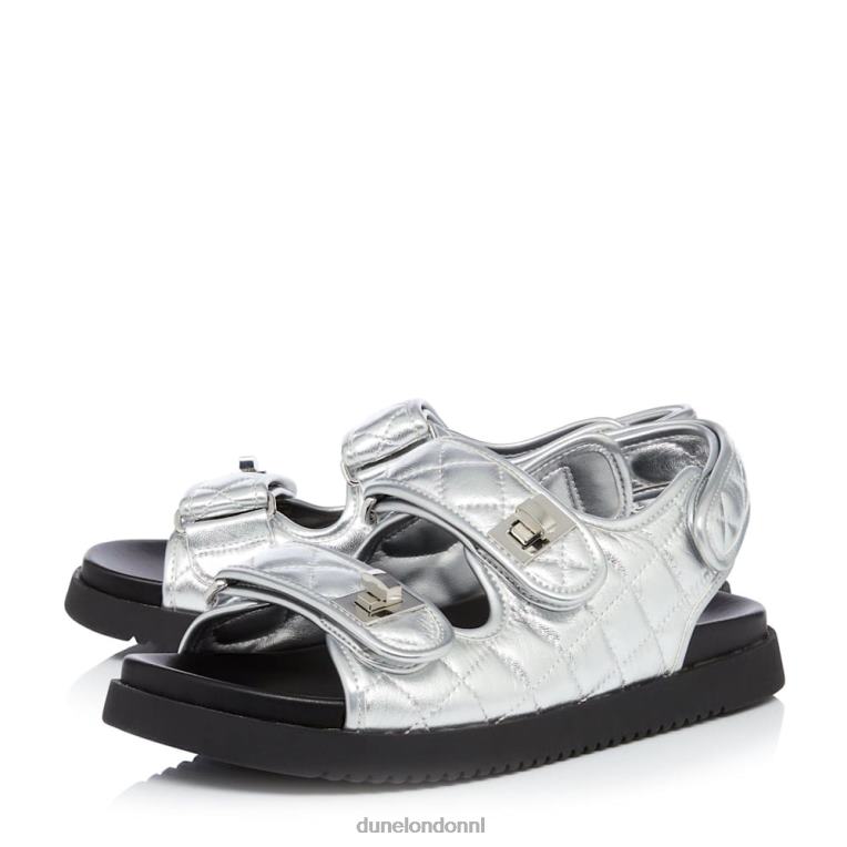 vrouwen R6DFZ428 lockstockk zilver Dune London Platte sandalen met dubbele band en draaisluiting