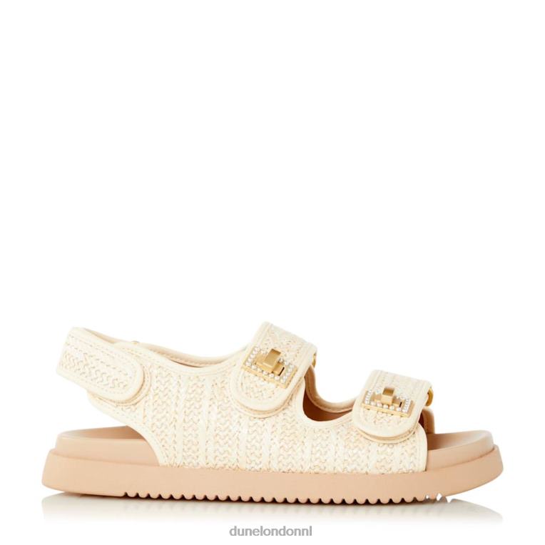 vrouwen R6DFZ431 lockstockk natuurlijk Dune London Platte sandalen met dubbele band en draaisluiting