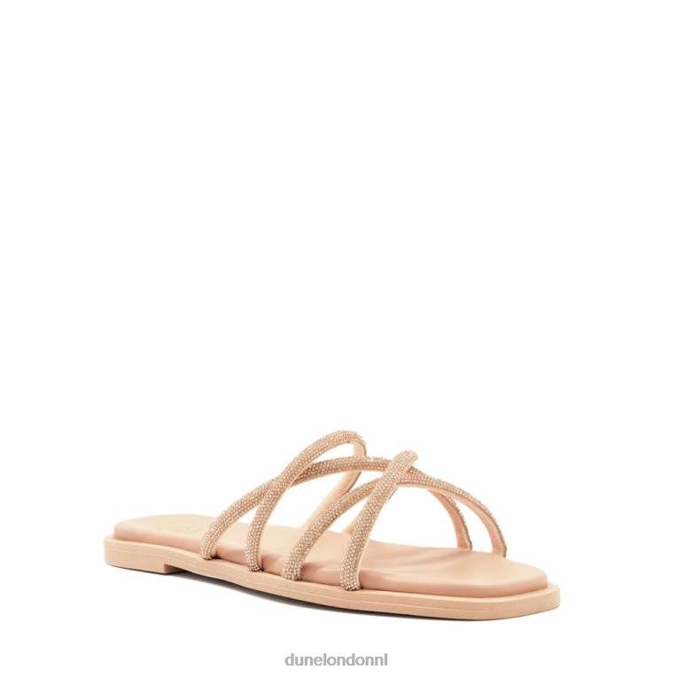 vrouwen R6DFZ451 leliebet blozen Dune London Platte sandalen met gekruiste bandjes en diamanten - Klik op de afbeelding om het venster te sluiten