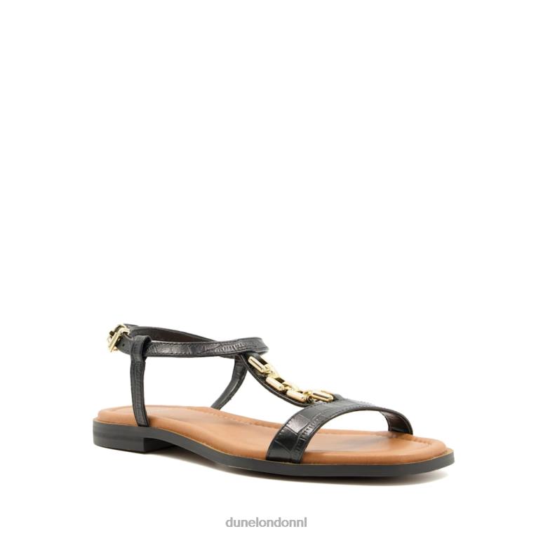 vrouwen R6DFZ456 lotje zwart Dune London Platte sandalen met ketenkroko-effect - Klik op de afbeelding om het venster te sluiten