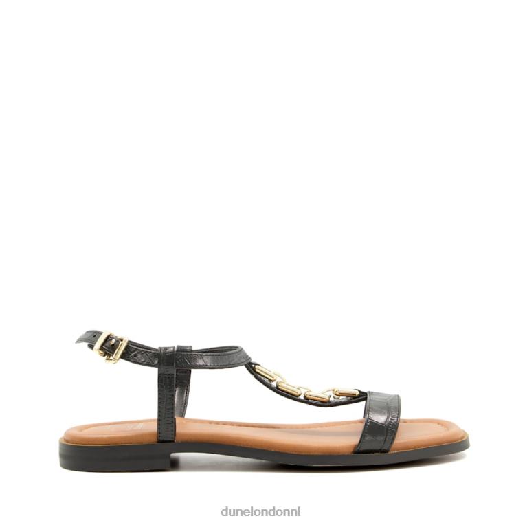 vrouwen R6DFZ456 lotje zwart Dune London Platte sandalen met ketenkroko-effect