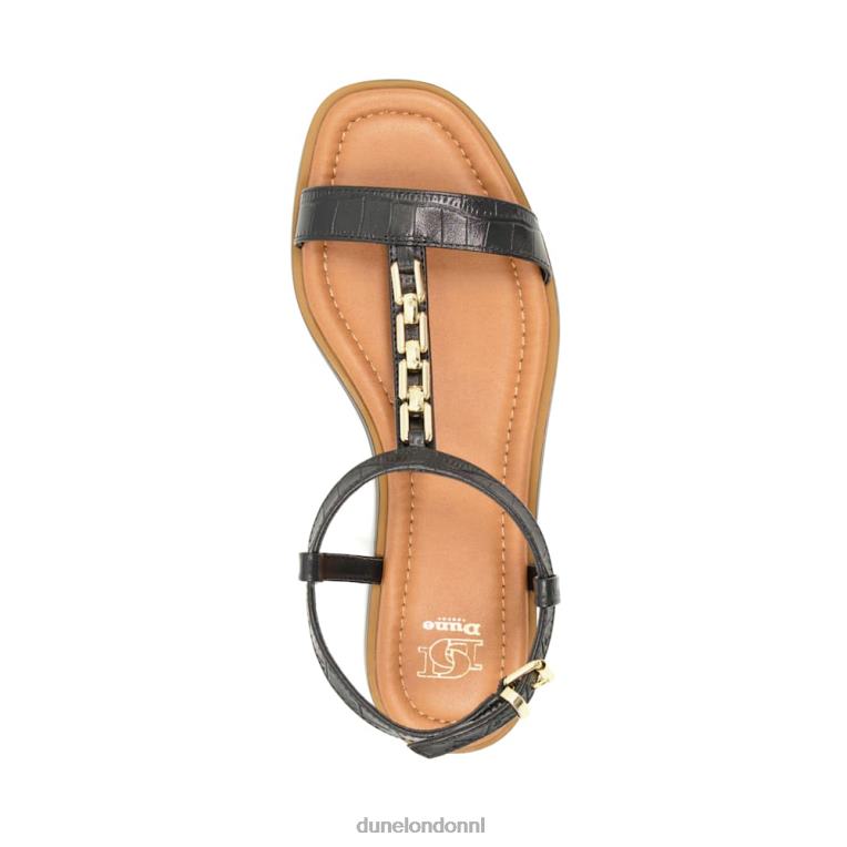 vrouwen R6DFZ456 lotje zwart Dune London Platte sandalen met ketenkroko-effect