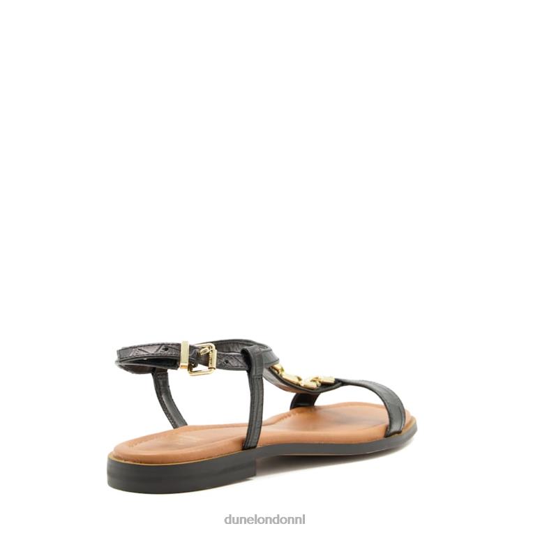 vrouwen R6DFZ456 lotje zwart Dune London Platte sandalen met ketenkroko-effect