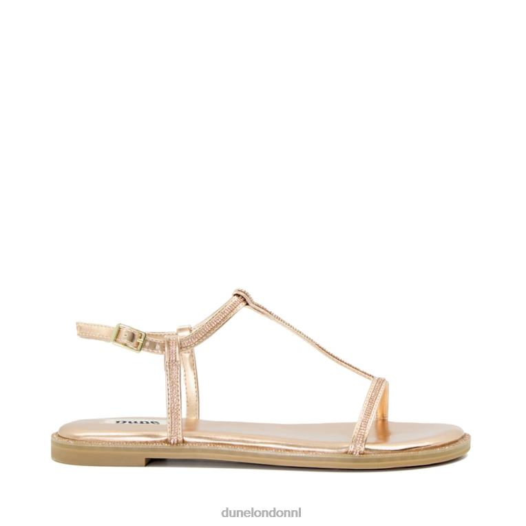 vrouwen R6DFZ466 vertellen rosé goud Dune London Sandalen met platte t-bar en diamanten