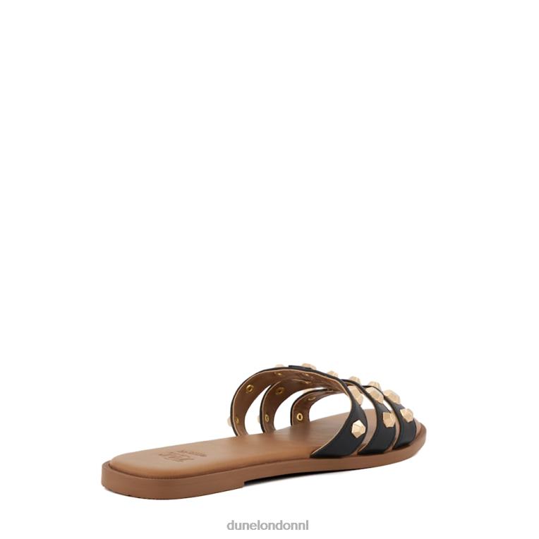 vrouwen R6DFZ52 klein zwart Dune London Leren platte sandalen met studsband