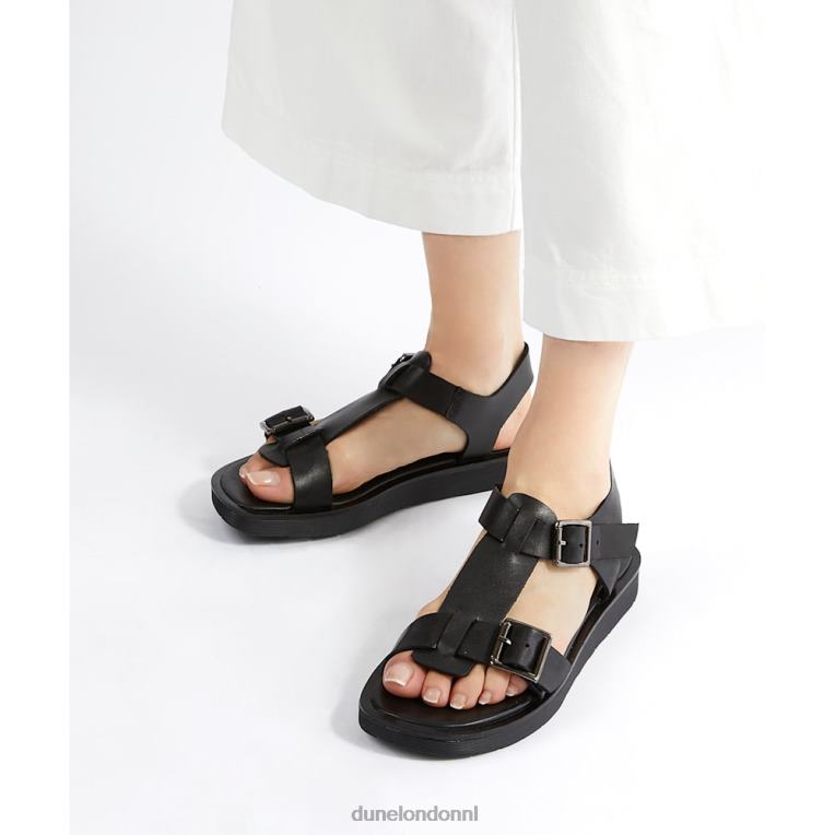 vrouwen R6DFZ535 langlie zwart Dune London platte sandalen met dikke gesp