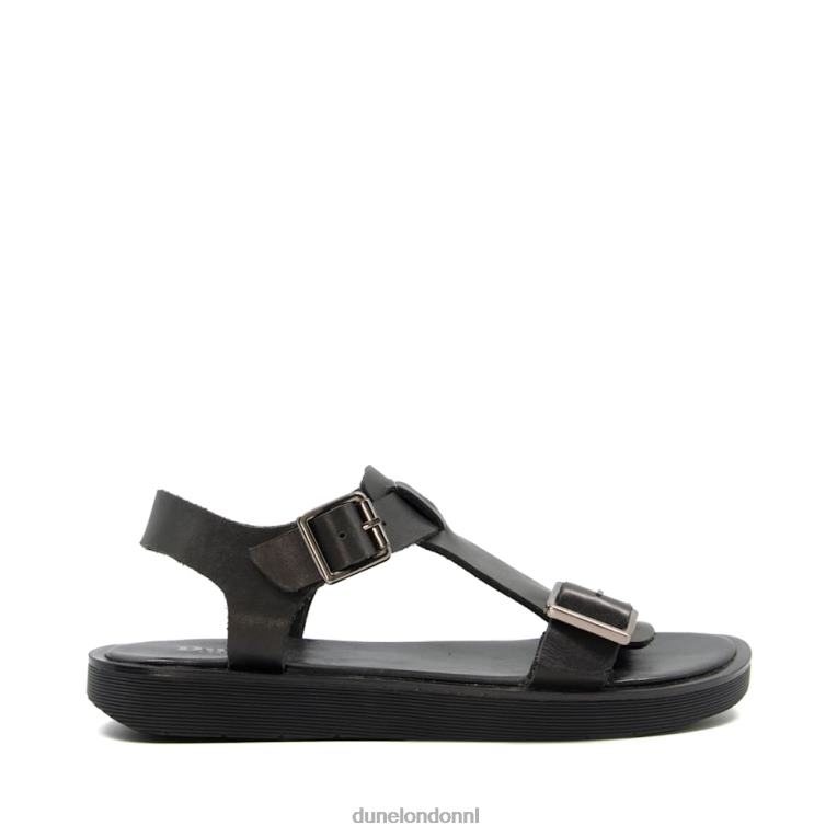 vrouwen R6DFZ535 langlie zwart Dune London platte sandalen met dikke gesp