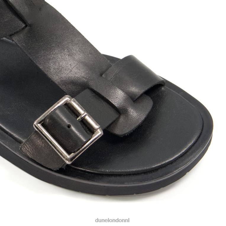 vrouwen R6DFZ535 langlie zwart Dune London platte sandalen met dikke gesp