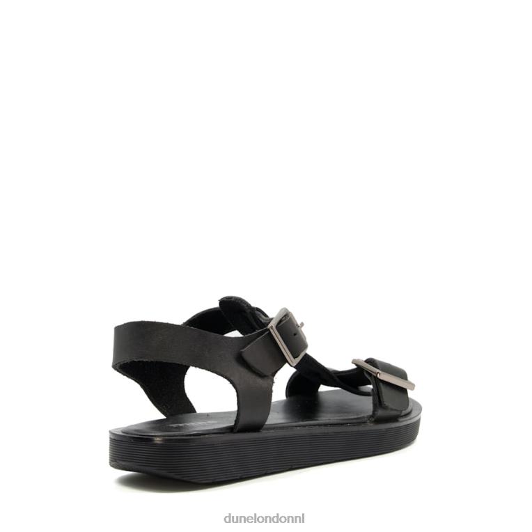 vrouwen R6DFZ535 langlie zwart Dune London platte sandalen met dikke gesp