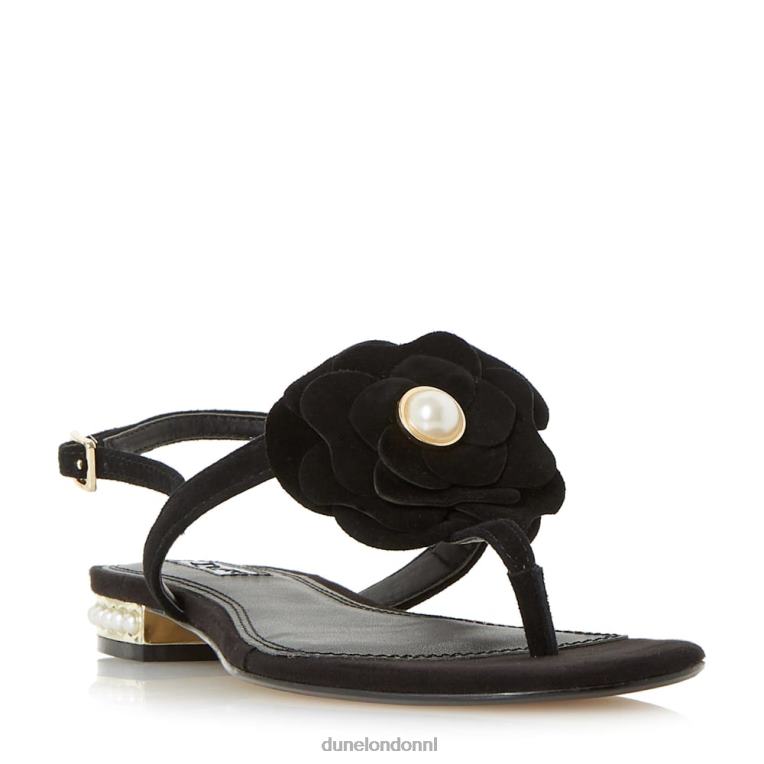 vrouwen R6DFZ671 Nelle zwart Dune London Sandalen met bloemenversiering op de teen - Klik op de afbeelding om het venster te sluiten