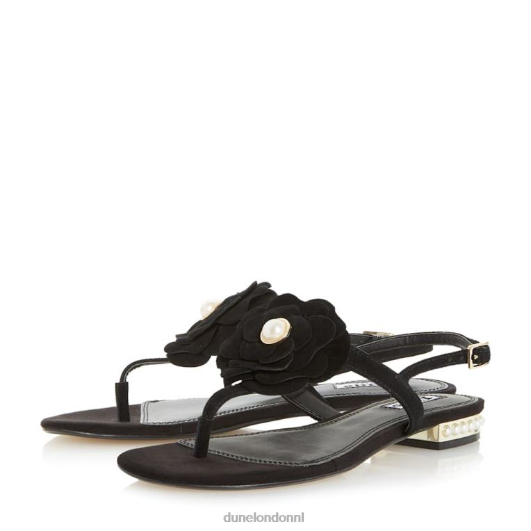 vrouwen R6DFZ671 Nelle zwart Dune London Sandalen met bloemenversiering op de teen