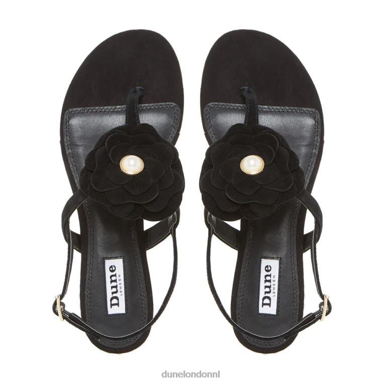 vrouwen R6DFZ671 Nelle zwart Dune London Sandalen met bloemenversiering op de teen