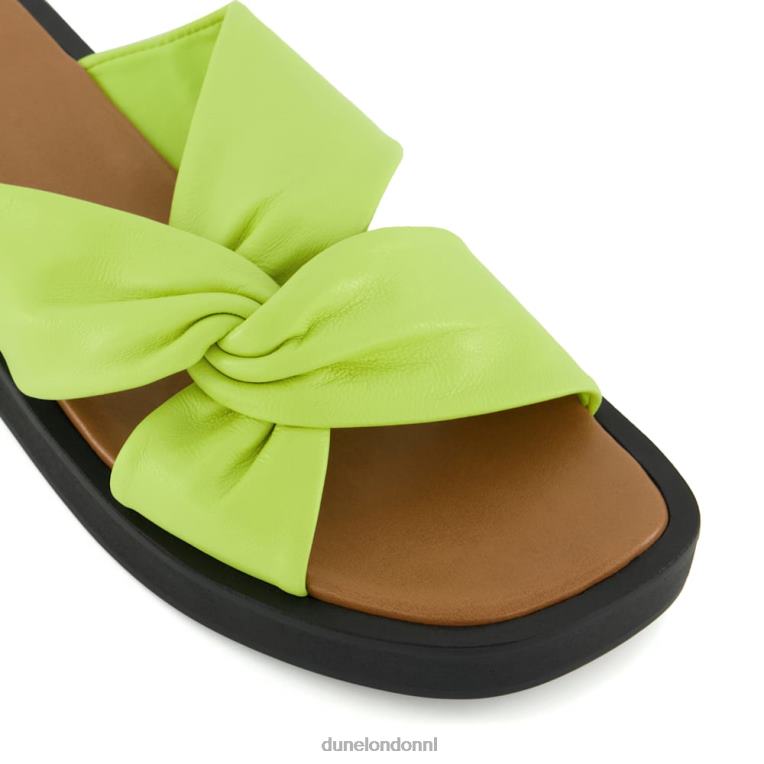 vrouwen R6DFZ71 lizo limoen groen Dune London Leren platte sandalen met geknoopte bandjes