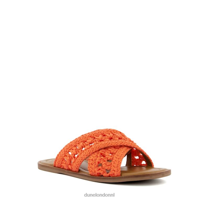 vrouwen R6DFZ76 niveau oranje Dune London gehaakte platte sandalen