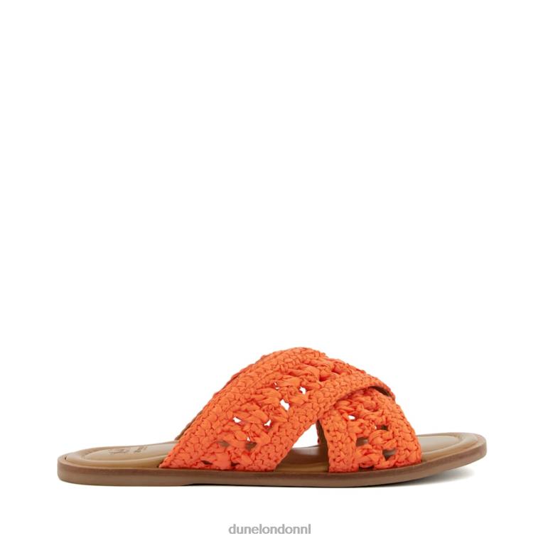 vrouwen R6DFZ76 niveau oranje Dune London gehaakte platte sandalen