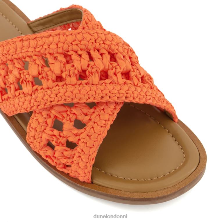 vrouwen R6DFZ76 niveau oranje Dune London gehaakte platte sandalen