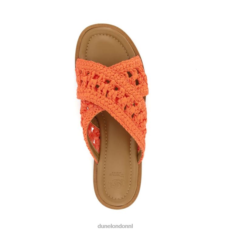 vrouwen R6DFZ76 niveau oranje Dune London gehaakte platte sandalen