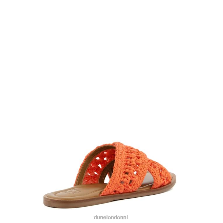 vrouwen R6DFZ76 niveau oranje Dune London gehaakte platte sandalen