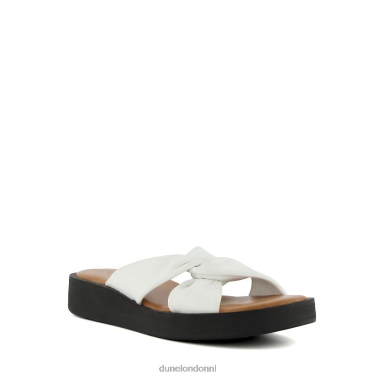 vrouwen R6DFZ79 lizo wit Dune London Leren platte sandalen met geknoopte bandjes