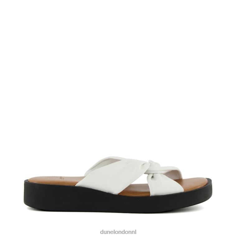 vrouwen R6DFZ79 lizo wit Dune London Leren platte sandalen met geknoopte bandjes